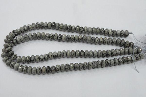 CPT120 15.5 inches 6*10mm faceted rondelle grey picture jasper beads