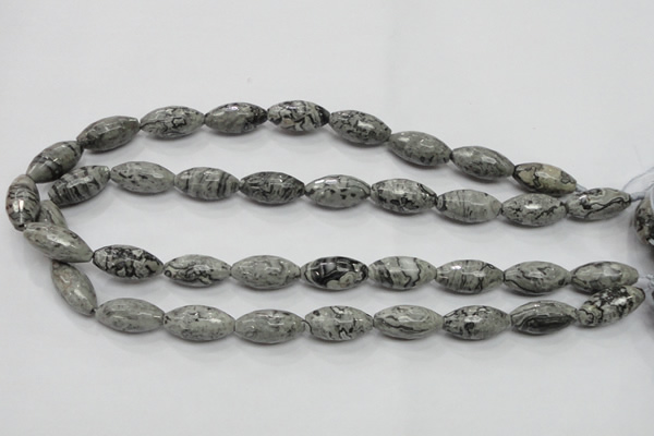 CPT122 15.5 inches 10*20mm faceted rice grey picture jasper beads
