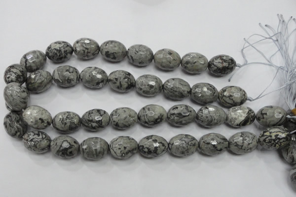 CPT123 15.5 inches 16*20mm faceted rice grey picture jasper beads