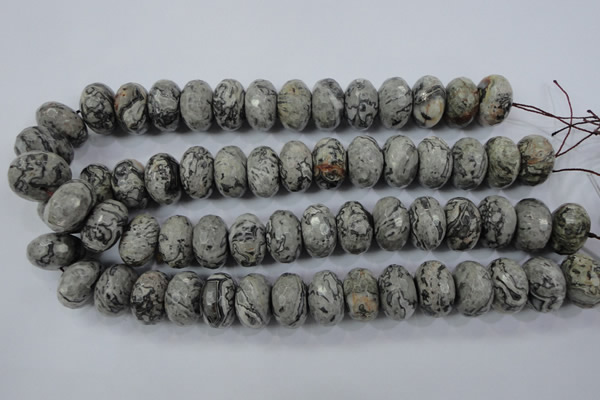 CPT135 15.5 inches 12*20mm faceted rondelle grey picture jasper beads