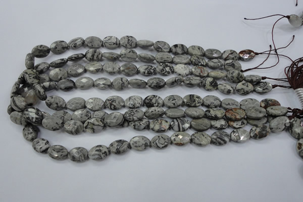 CPT143 15.5 inches 10*14mm faceted oval grey picture jasper beads