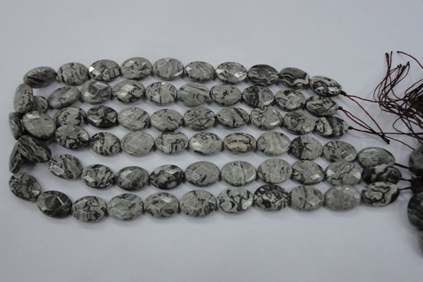 CPT145 15.5 inches 13*18mm faceted oval grey picture jasper beads