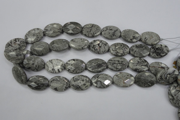 CPT147 15.5 inches 18*25mm faceted oval grey picture jasper beads