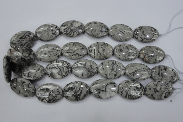 CPT174 15.5 inches 22*30mm oval grey picture jasper beads