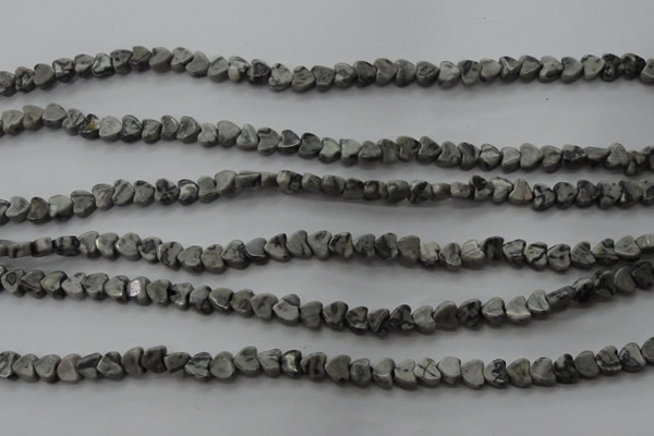 CPT184 15.5 inches 4*4mm heart grey picture jasper beads wholesale