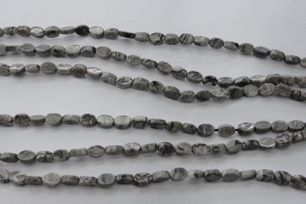 CPT185 15.5 inches 4*6mm oval grey picture jasper beads wholesale