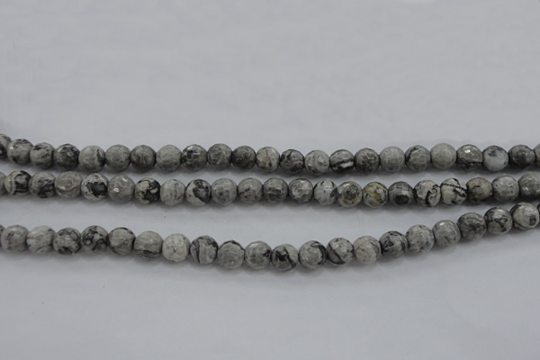 CPT187 15.5 inches 6mm faceted round grey picture jasper beads