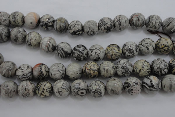 CPT190 15.5 inches 14mm round grey picture jasper beads wholesale