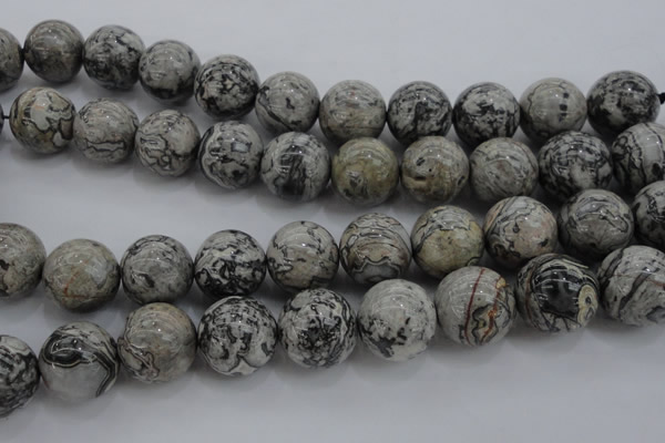 CPT191 15.5 inches 16mm round grey picture jasper beads wholesale