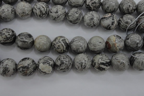 CPT192 15.5 inches 18mm round grey picture jasper beads wholesale