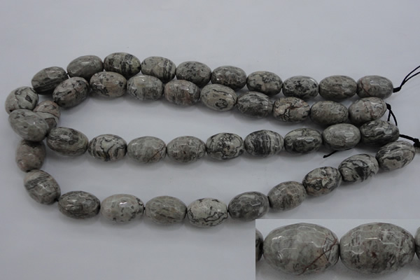 CPT195 15.5 inches 13*18mm faceted rice grey picture jasper beads