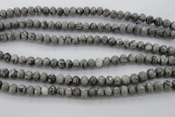 CPT196 15.5 inches 5*8mm faceted rondelle grey picture jasper beads