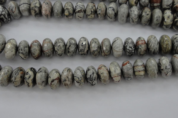 CPT197 15.5 inches 9*16mm faceted rondelle grey picture jasper beads