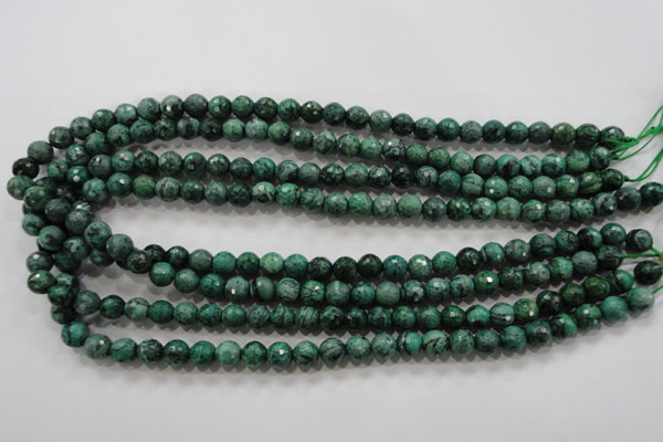 CPT214 15.5 inches 8mm faceted round green picture jasper beads