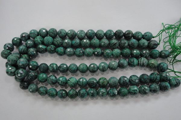 CPT216 15.5 inches 12mm faceted round green picture jasper beads
