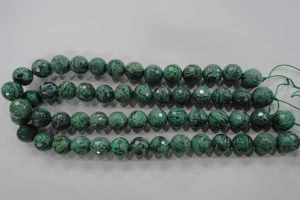 CPT217 15.5 inches 14mm faceted round green picture jasper beads