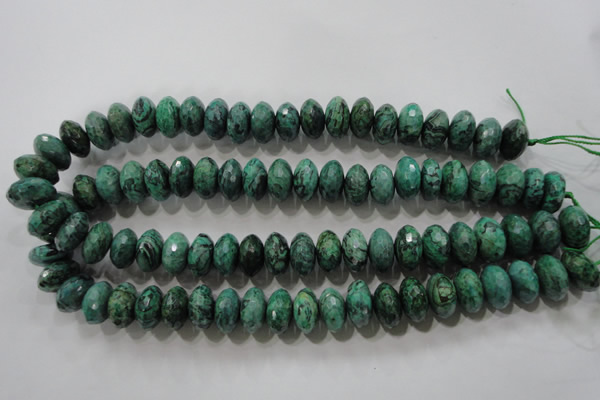 CPT225 15.5 inches 9*16mm faceted rondelle green picture jasper beads