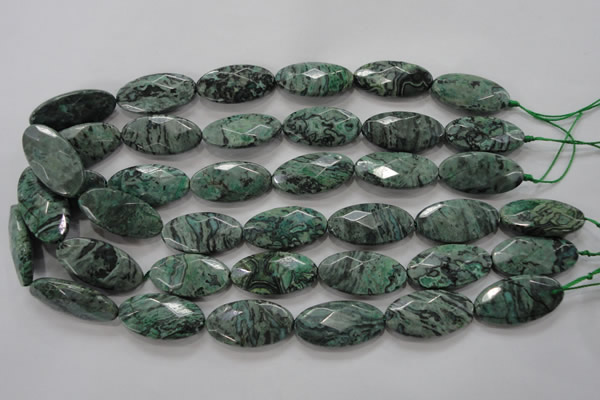 CPT245 15.5 inches 15*30mm faceted marquise green picture jasper beads