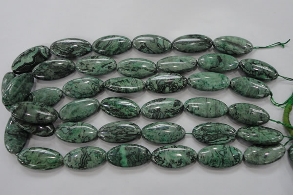 CPT246 15.5 inches 15*30mm marquise green picture jasper beads