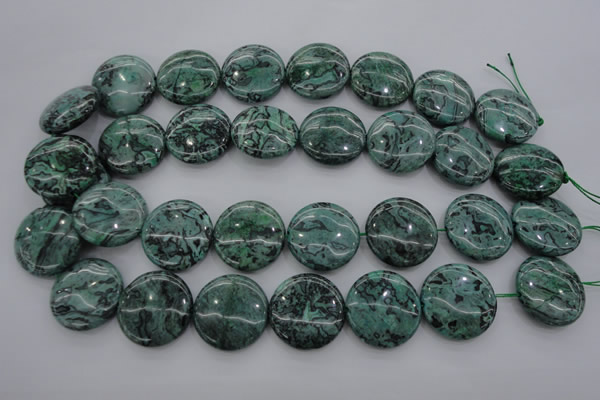 CPT332 15.5 inches 25mm flat round green picture jasper beads