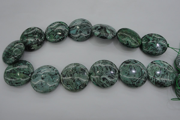 CPT333 15.5 inches 30mm flat round green picture jasper beads