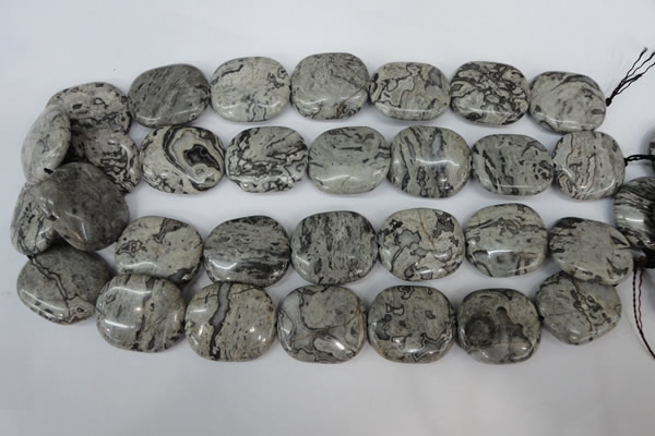 CPT354 15.5 inches 23*28mm rectangle grey picture jasper beads