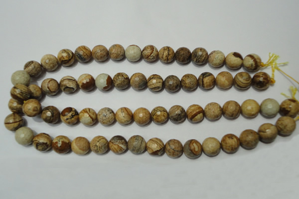 CPT504 15.5 inches 12mm faceted round picture jasper beads wholesale