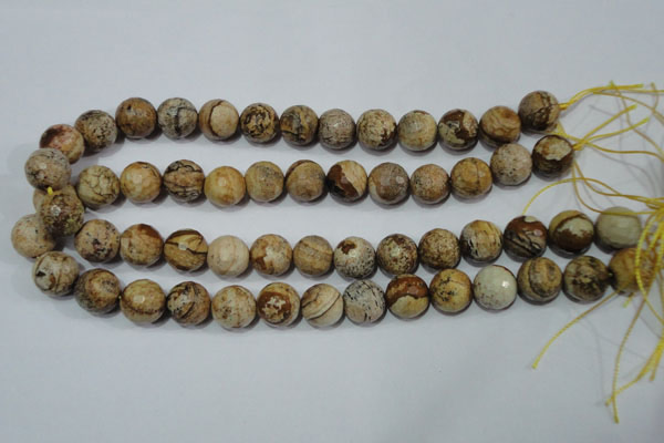 CPT505 15.5 inches 14mm faceted round picture jasper beads wholesale