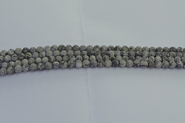 CPT570 15.5 inches 4mm round matte grey picture jasper beads