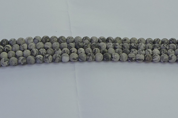 CPT571 15.5 inches 6mm round matte grey picture jasper beads