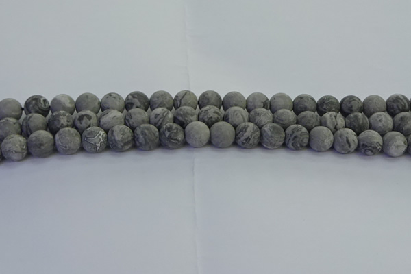 CPT572 15.5 inches 8mm round matte grey picture jasper beads