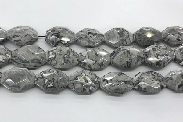 CPT580 18*25mm - 20*28mm faceted octagonal grey picture jasper beads