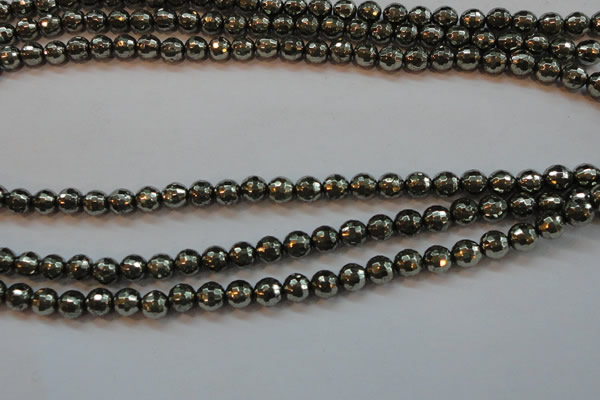 CPY106 15.5 inches 6mm faceted round pyrite gemstone beads wholesale