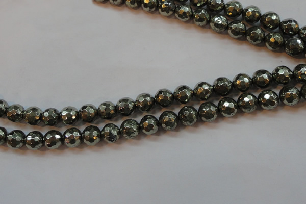 CPY107 15.5 inches 8mm faceted round pyrite gemstone beads wholesale