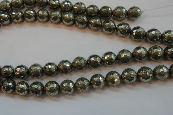 CPY109 15.5 inches 12mm faceted round pyrite gemstone beads wholesale