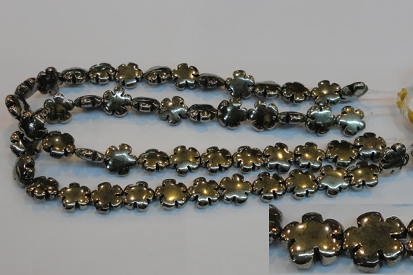 CPY164 15.5 inches 16mm carved flower pyrite gemstone beads wholesale