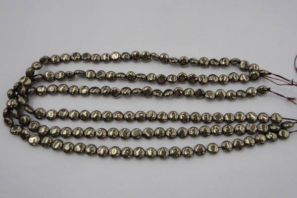 CPY220 15.5 inches 8mm flat round pyrite gemstone beads wholesale