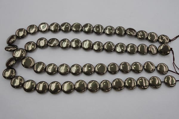 CPY223 15.5 inches 14mm flat round pyrite gemstone beads wholesale