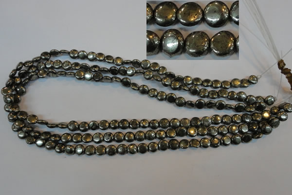 CPY300 15.5 inches 7mm flat round pyrite gemstone beads wholesale
