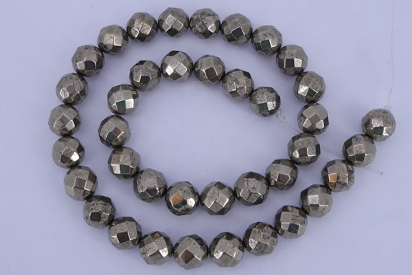CPY31 16 inches 12mm faceted round pyrite gemstone beads wholesale