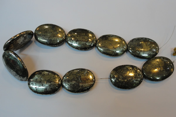 CPY313 15.5 inches 30*40mm oval pyrite gemstone beads wholesale