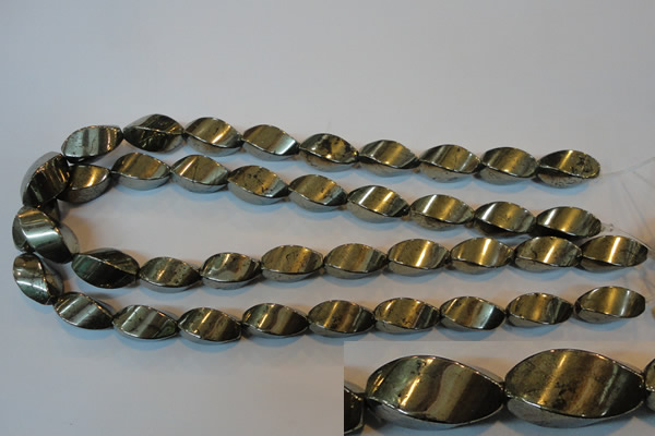 CPY348 15.5 inches 10*20mm twisted rice pyrite gemstone beads wholesale