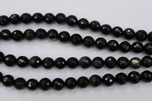 CPY504 15.5 inches 12mm faceted round natural chalcopyrite beads