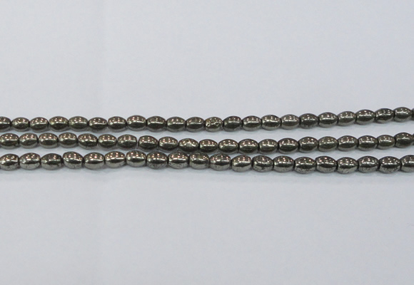 CPY597 15.5 inches 6*8mm rice pyrite gemstone beads wholesale