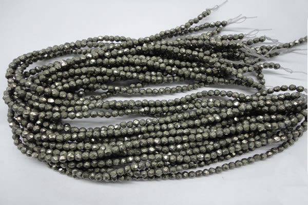 CPY60 15.5 inches 5mm faceted round pyrite gemstone beads wholesale