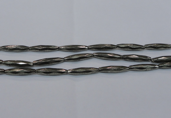 CPY604 15.5 inches 7*30mm faceted rice pyrite gemstone beads