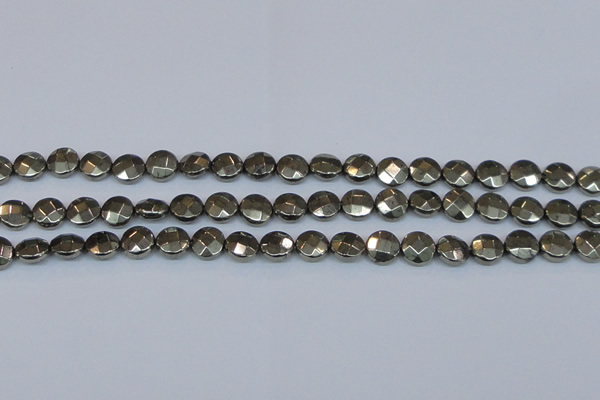 CPY626 15.5 inches 10mm faceted coin pyrite gemstone beads