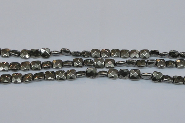 CPY636 15.5 inches 10*10mm faceted square pyrite gemstone beads
