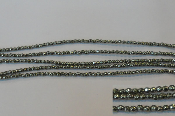 CPY72 15.5 inches 2mm faceted round pyrite gemstone beads wholesale
