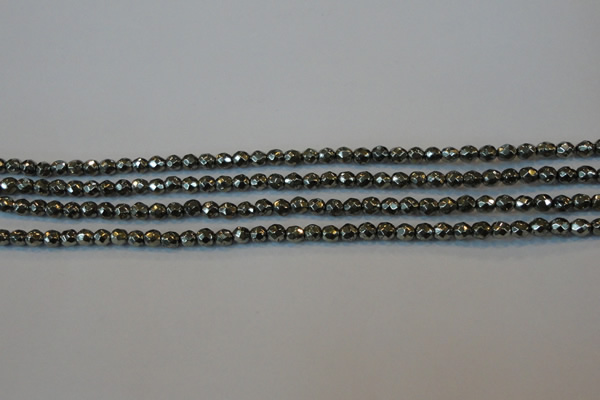 CPY73 15.5 inches 3mm faceted round pyrite gemstone beads wholesale